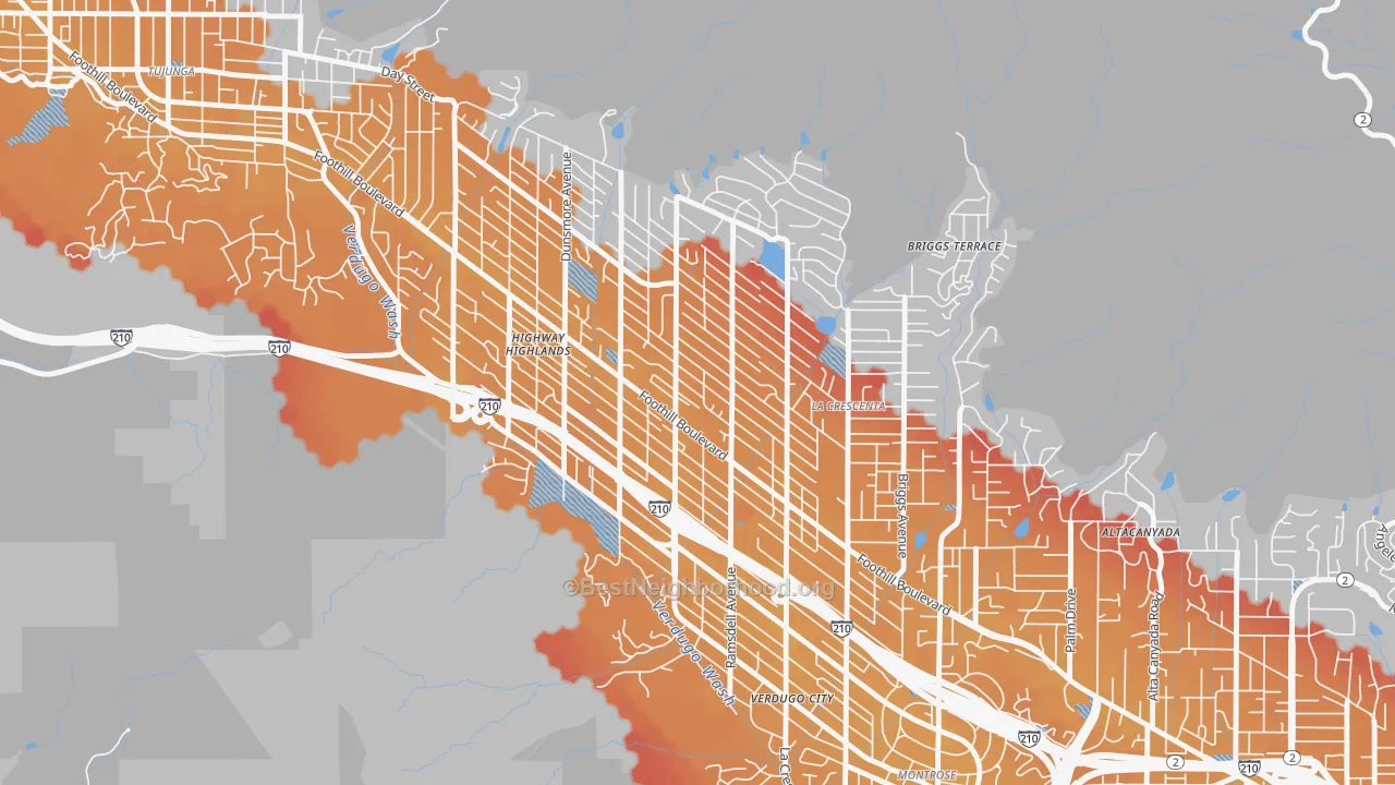Transit Grade map of 91214, CA