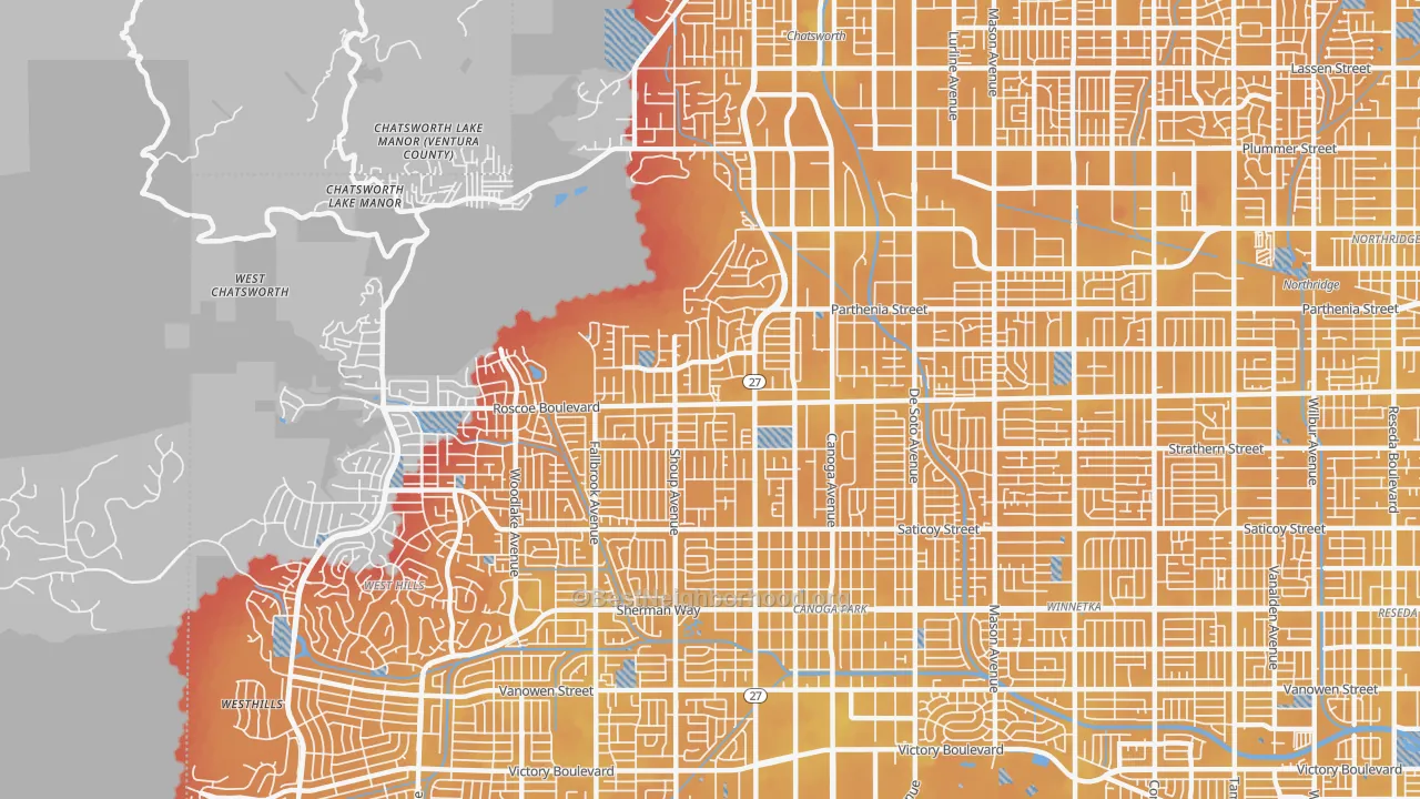 Transit Grade map of 91304, CA