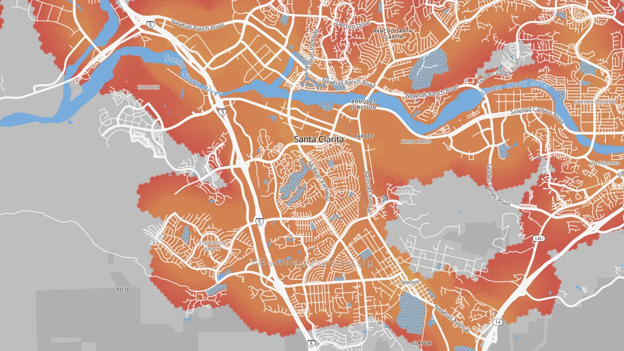 Transit Grade map of 91355, CA