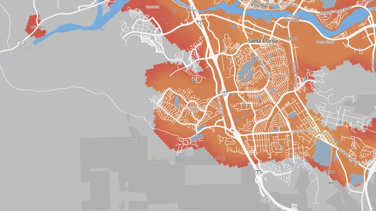 Transit Grade map of 91381, CA