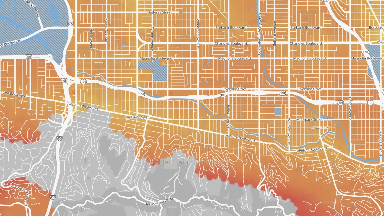 Transit Grade map of 91423, CA