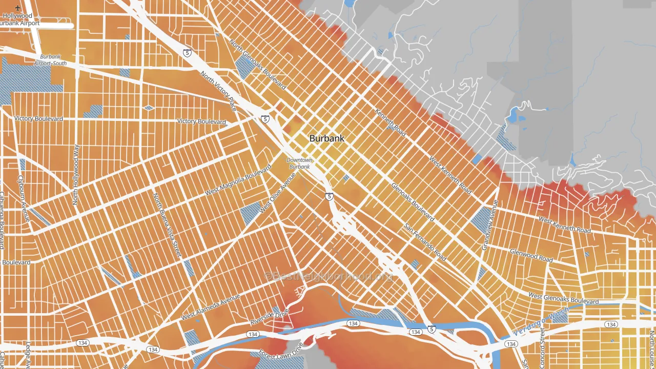 Transit Grade map of 91502, CA