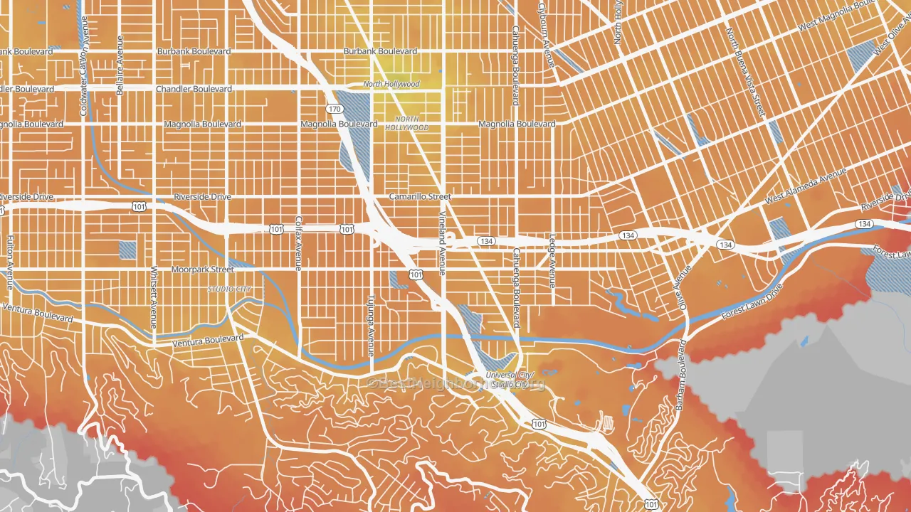 Transit Grade map of 91602, CA