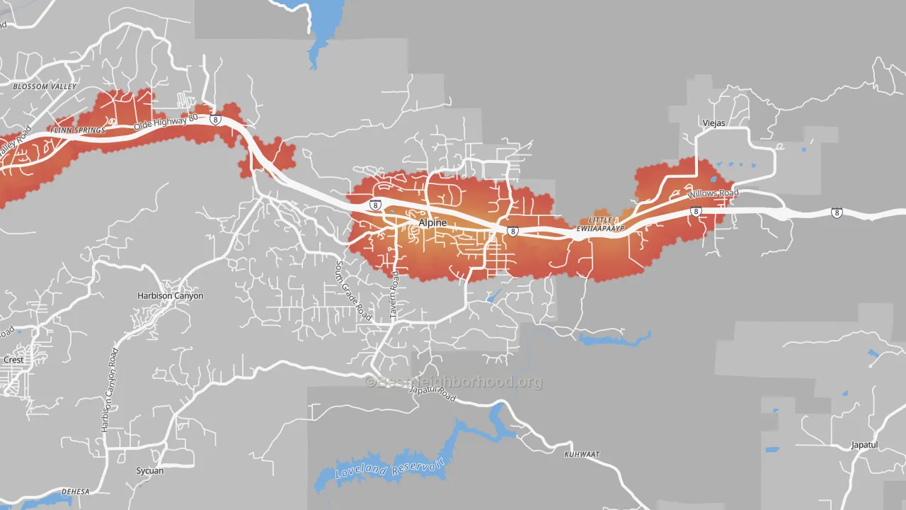 Transit Grade map of 91901, CA