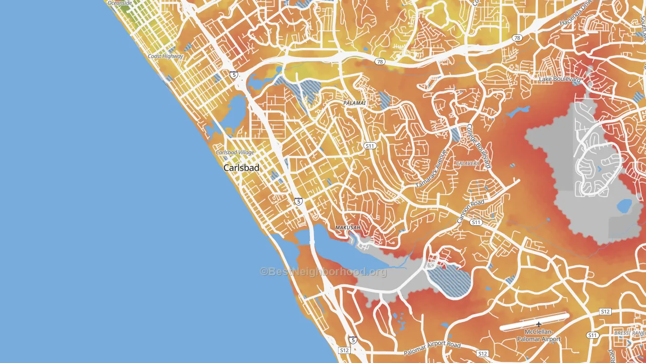 Transit Grade map of 92008, CA