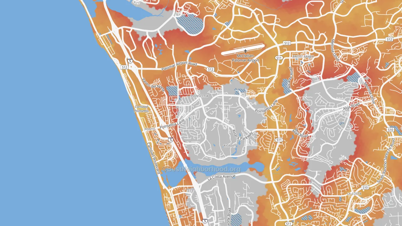 Transit Grade map of 92011, CA