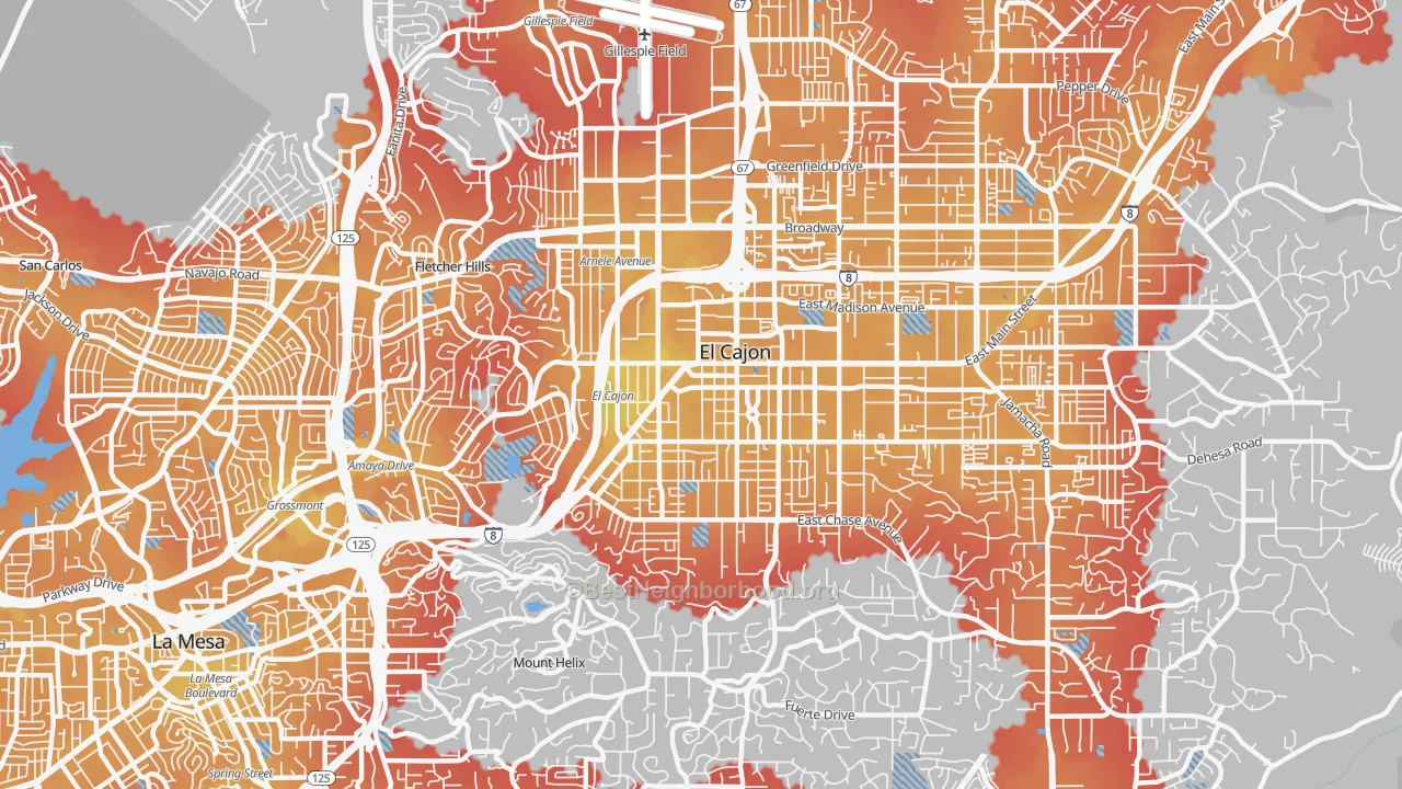 Transit Grade map of 92020, CA