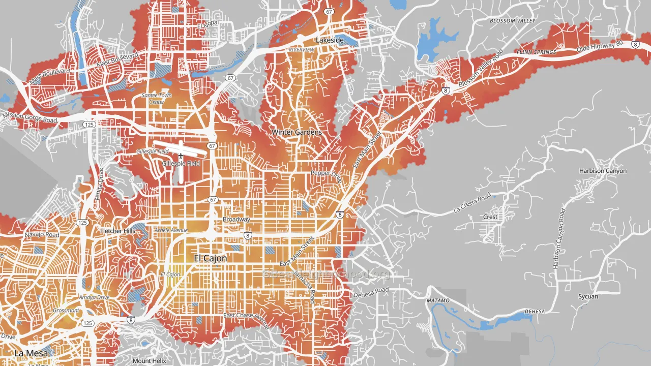 Transit Grade map of 92021, CA