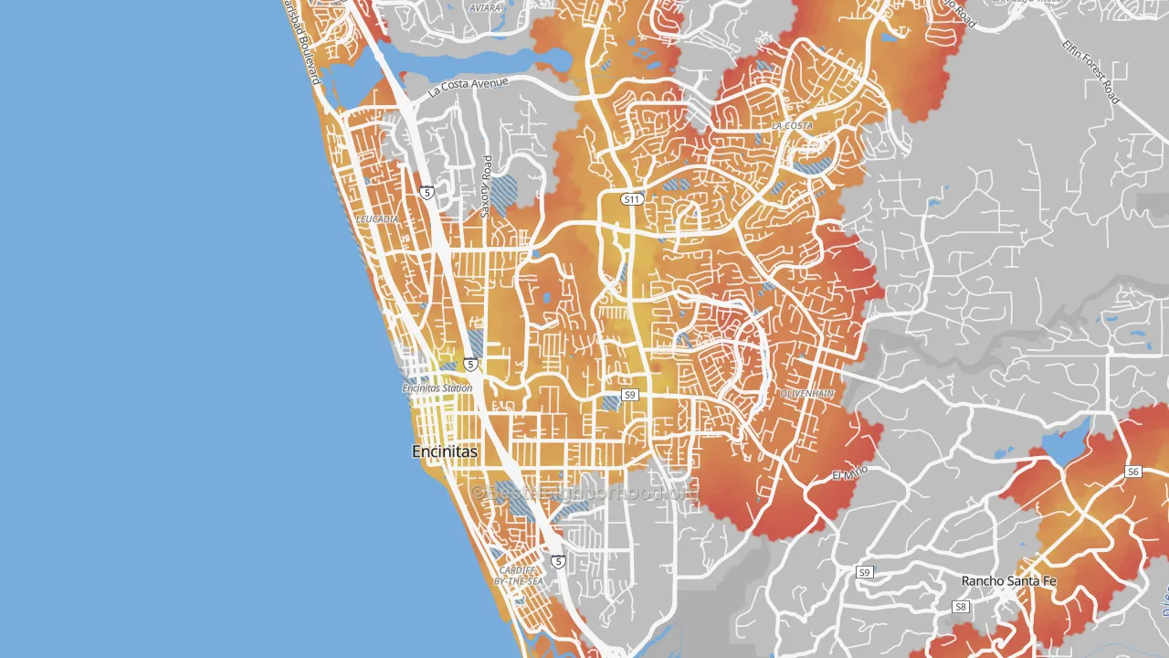 Transit Grade map of 92024, CA