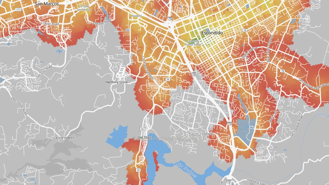 Transit Grade map of 92029, CA