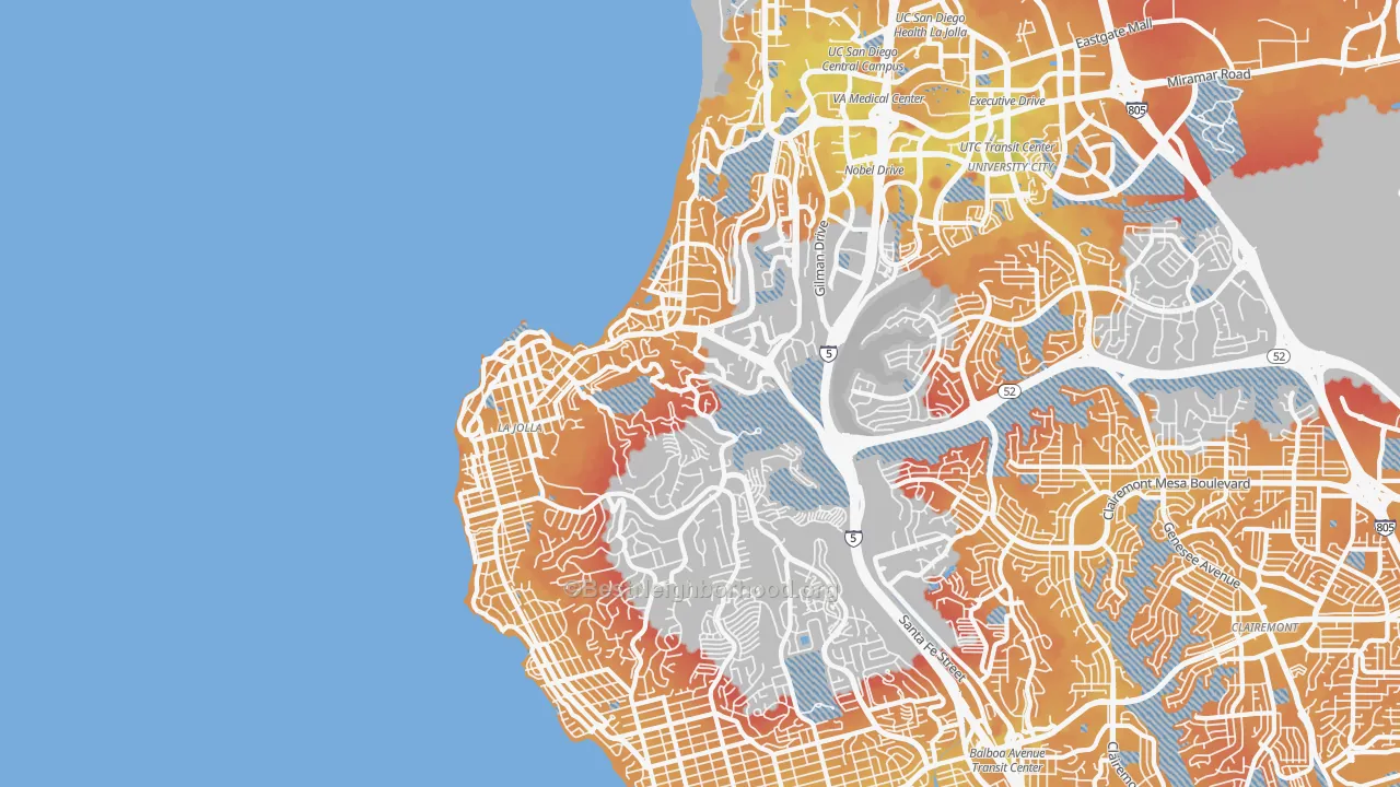 Transit Grade map of 92037, CA