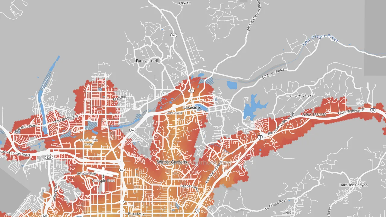 Transit Grade map of 92040, CA