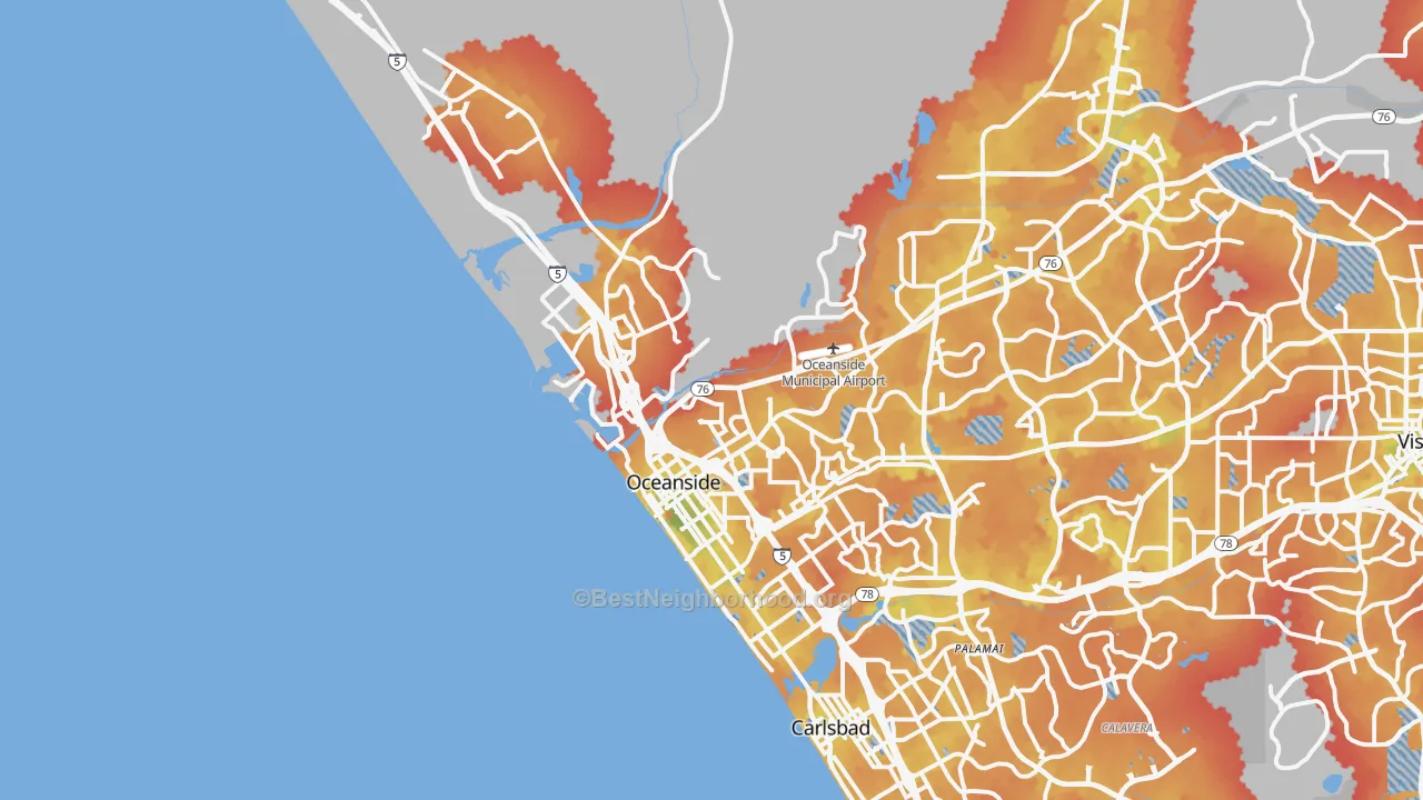Transit Grade map of 92054, CA