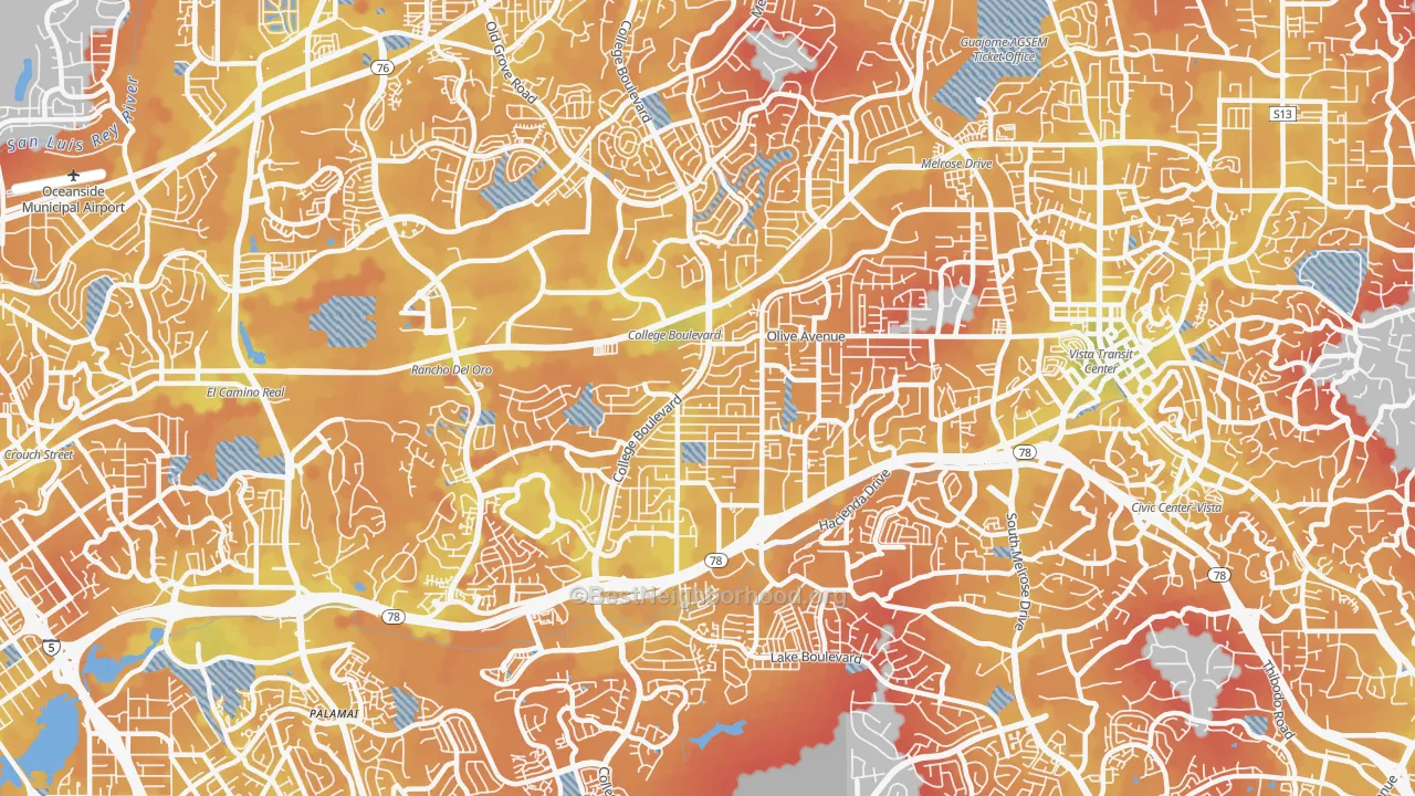 Transit Grade map of 92056, CA