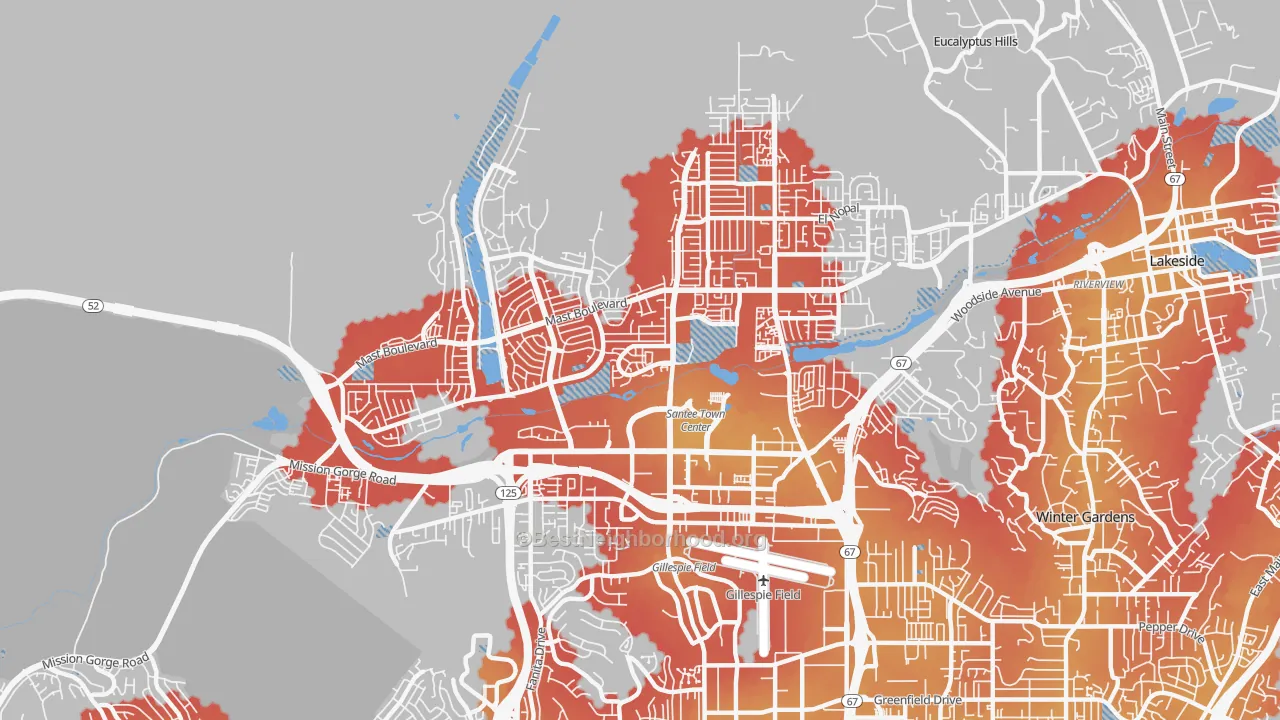 Transit Grade map of 92071, CA