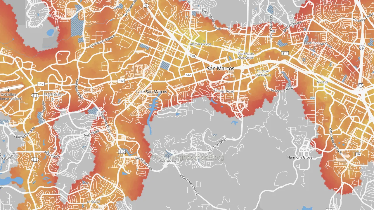 Transit Grade map of 92078, CA