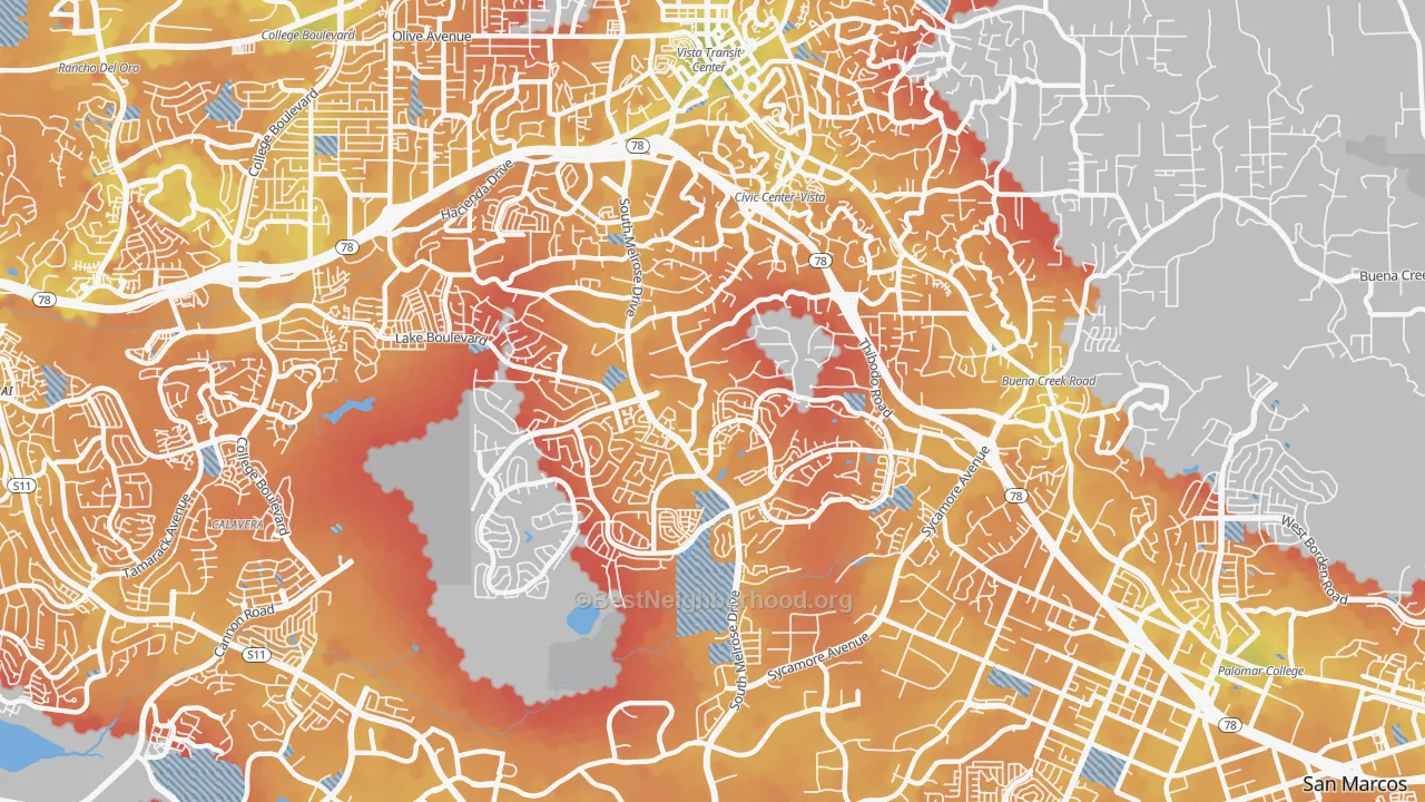 Transit Grade map of 92081, CA