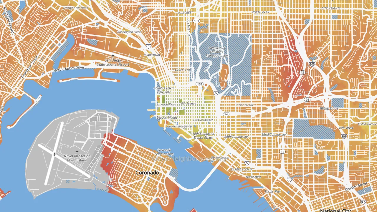 Transit Grade map of 92101, CA