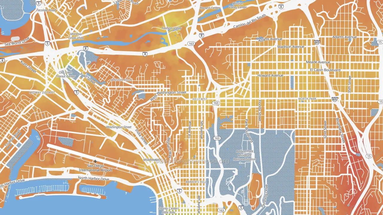 Transit Grade map of 92103, CA