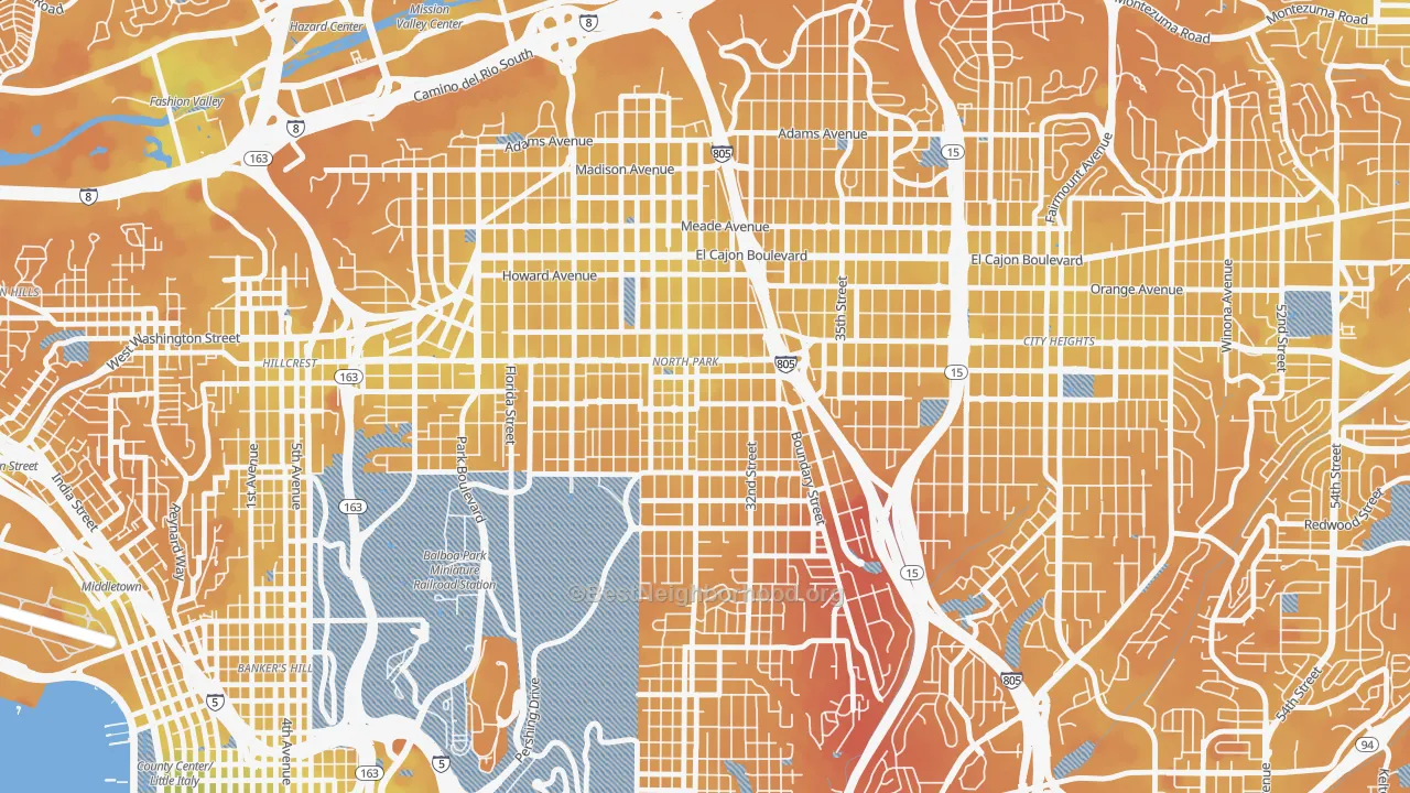 Transit Grade map of 92104, CA