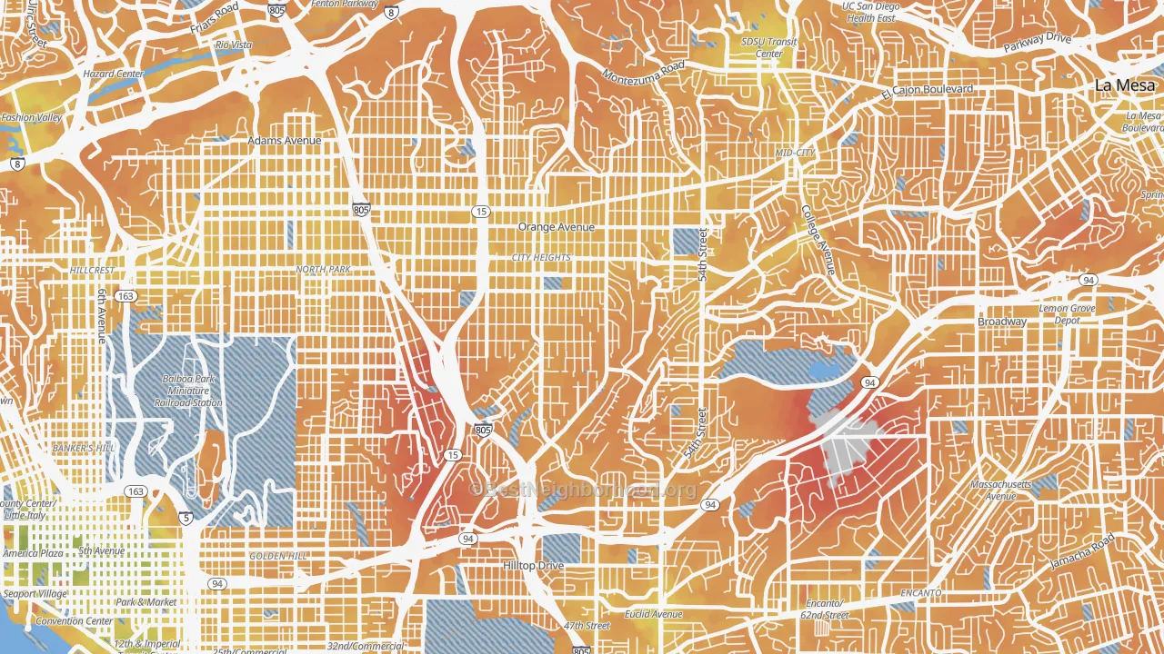 Transit Grade map of 92105, CA