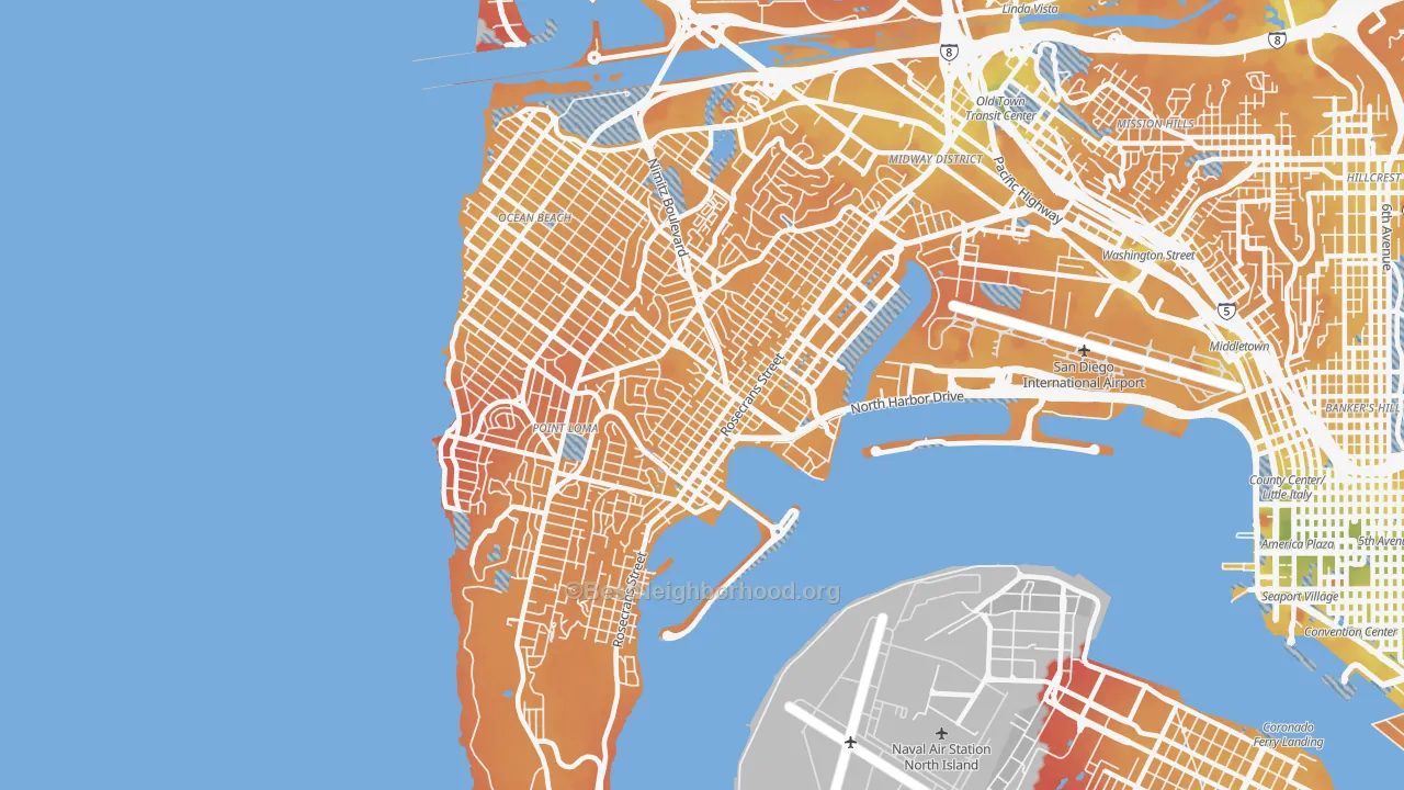 Transit Grade map of 92106, CA