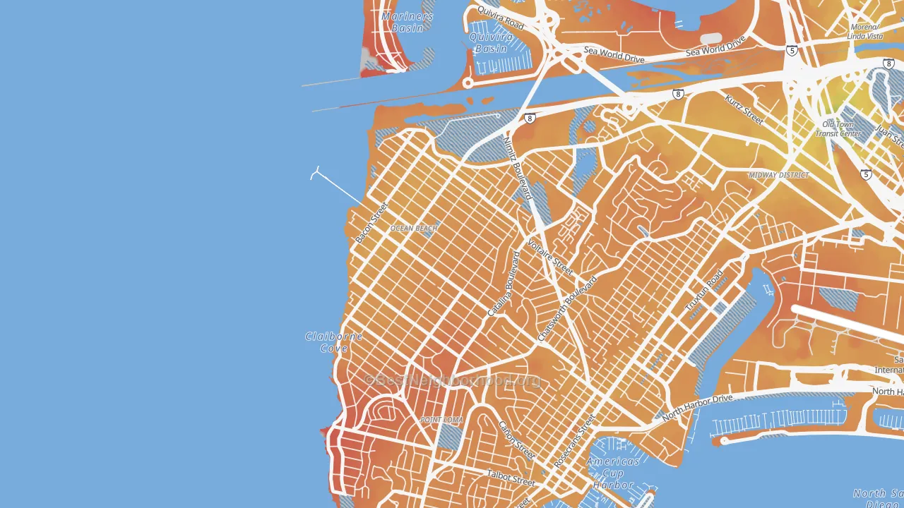 Transit Grade map of 92107, CA