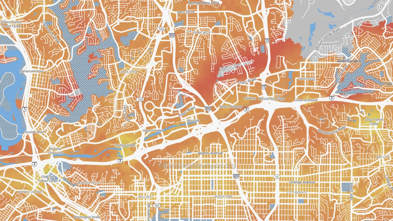 Transit Grade map of 92108, CA