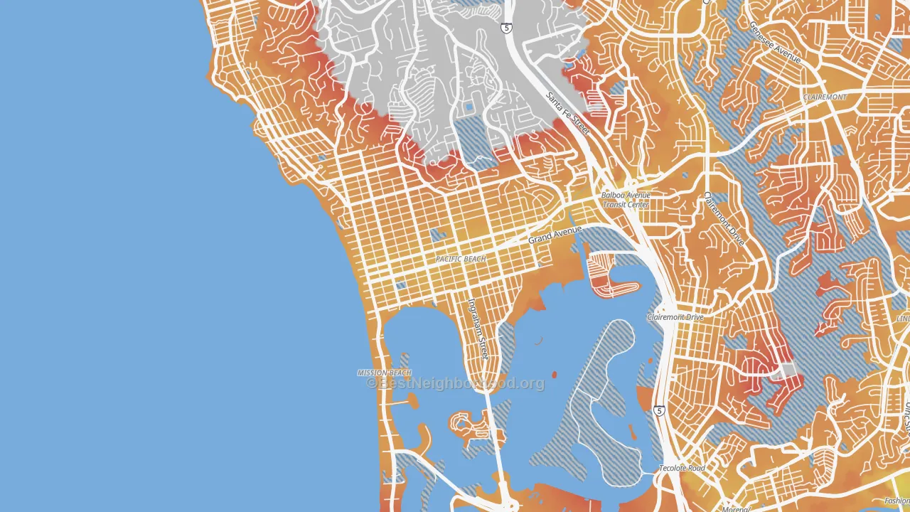 Transit Grade map of 92109, CA