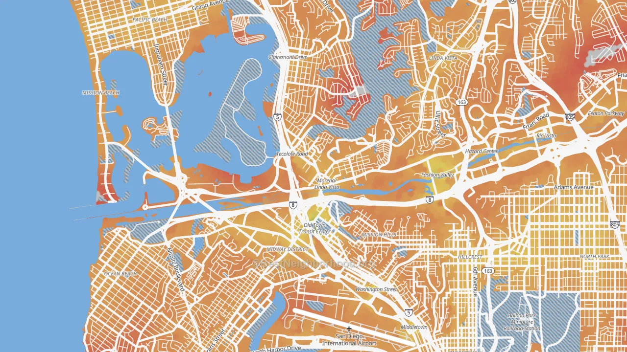Transit Grade map of 92110, CA