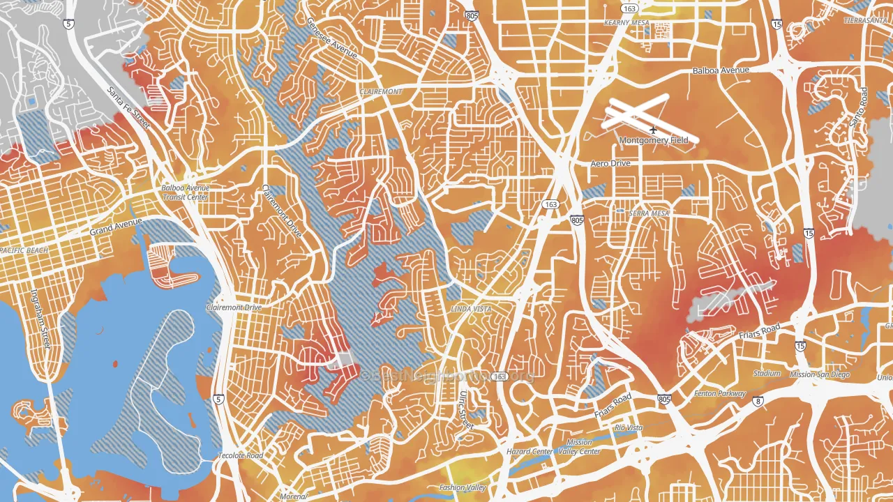 Transit Grade map of 92111, CA