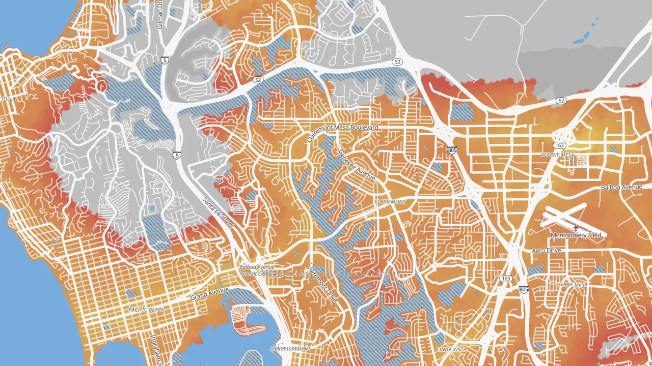Transit Grade map of 92117, CA