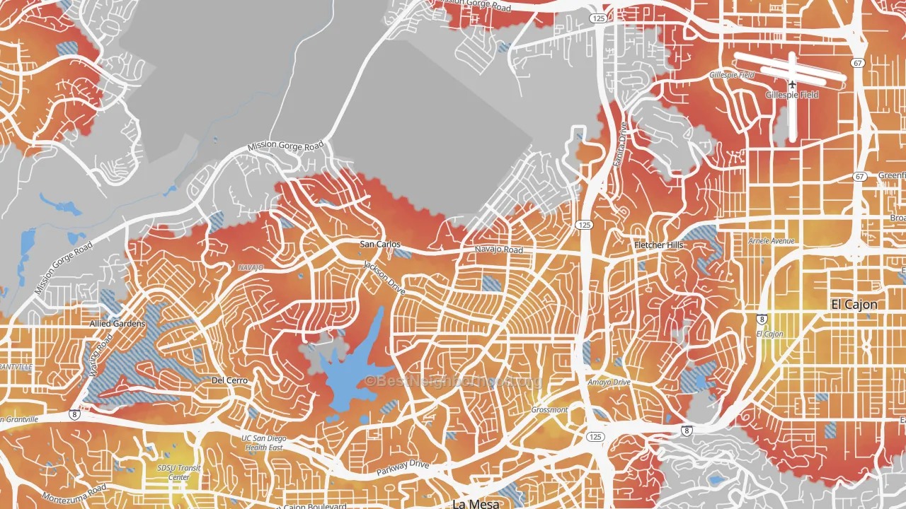 Transit Grade map of 92119, CA