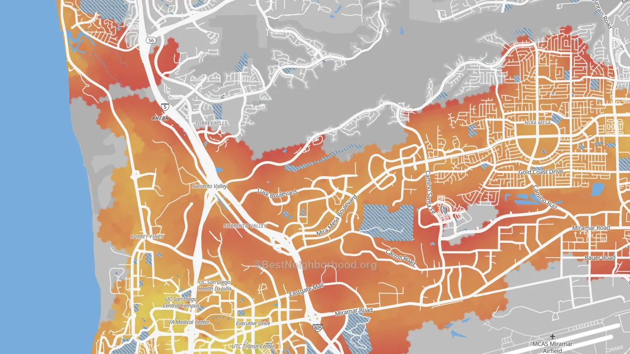 Transit Grade map of 92121, CA