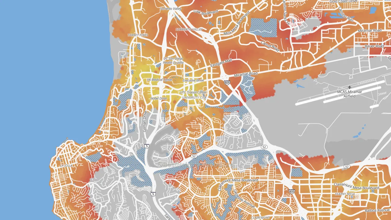 Transit Grade map of 92122, CA
