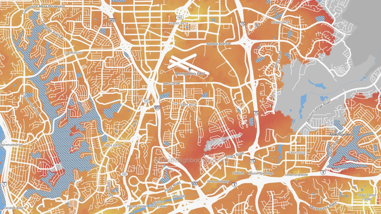 Transit Grade map of 92123, CA