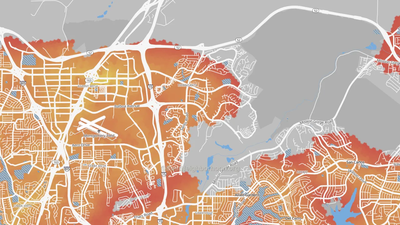 Transit Grade map of 92124, CA