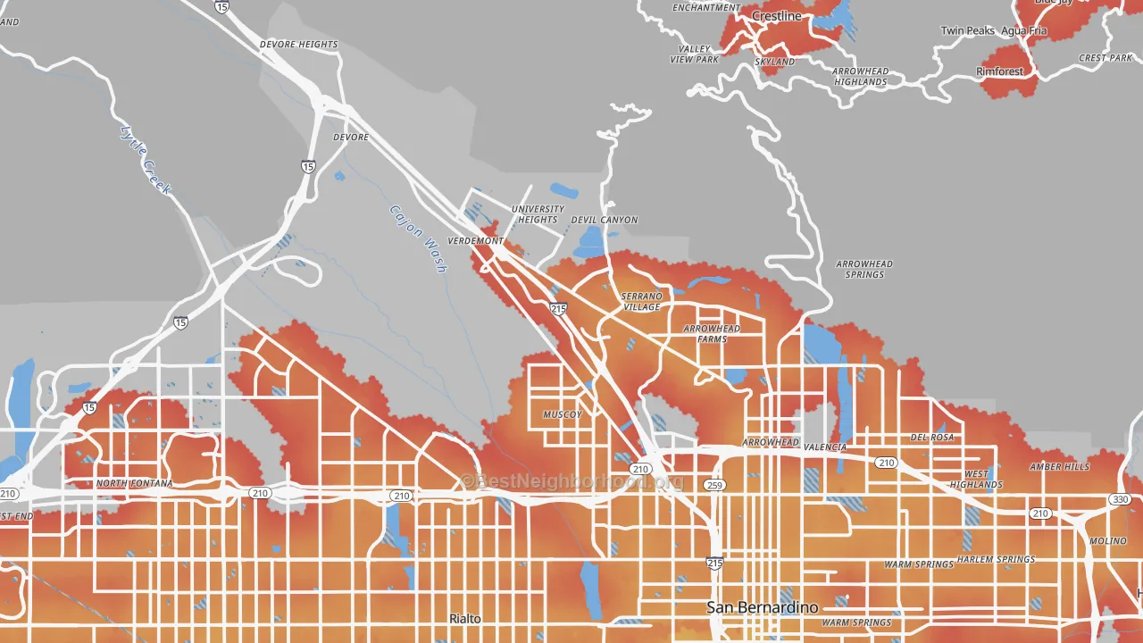 Transit Grade map of 92407, CA