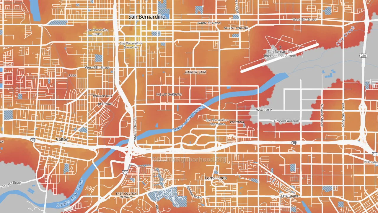Transit Grade map of 92408, CA