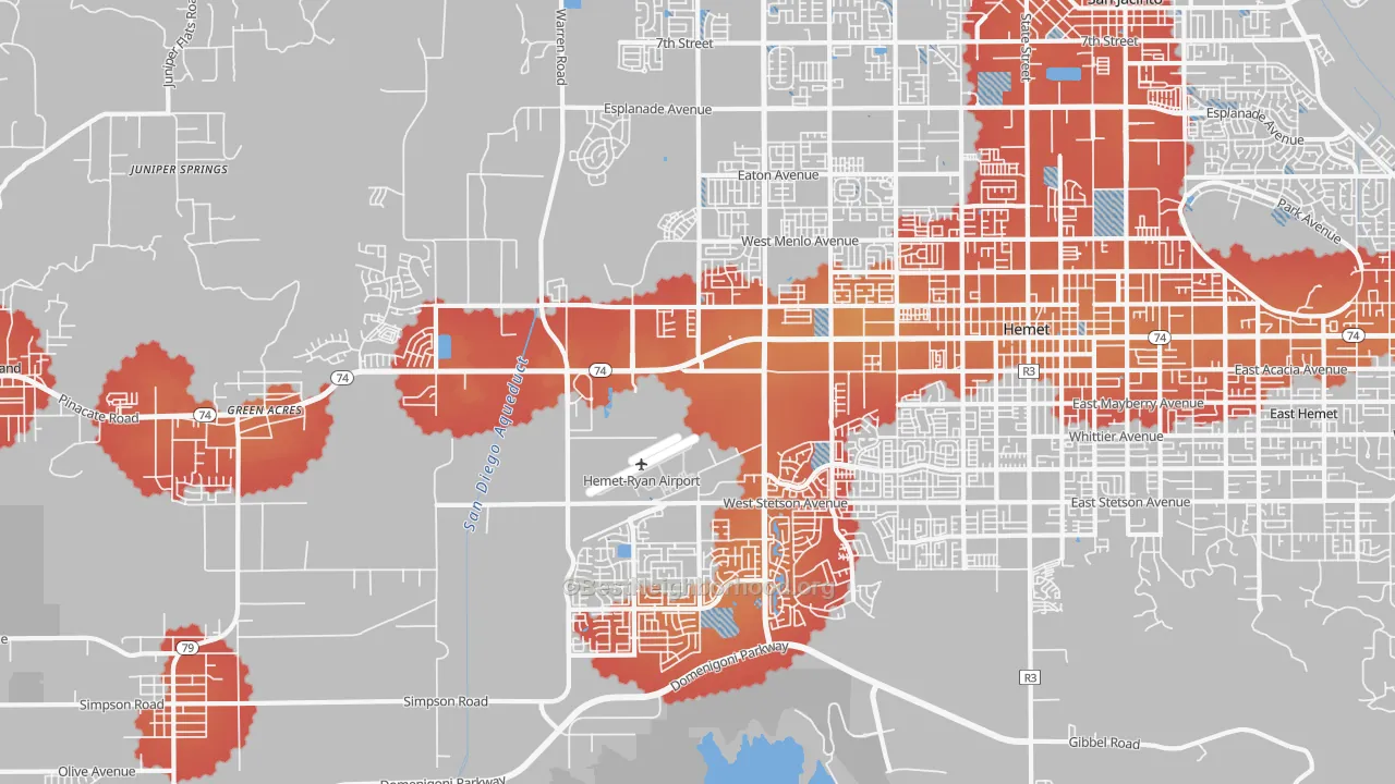 Transit Grade map of 92545, CA