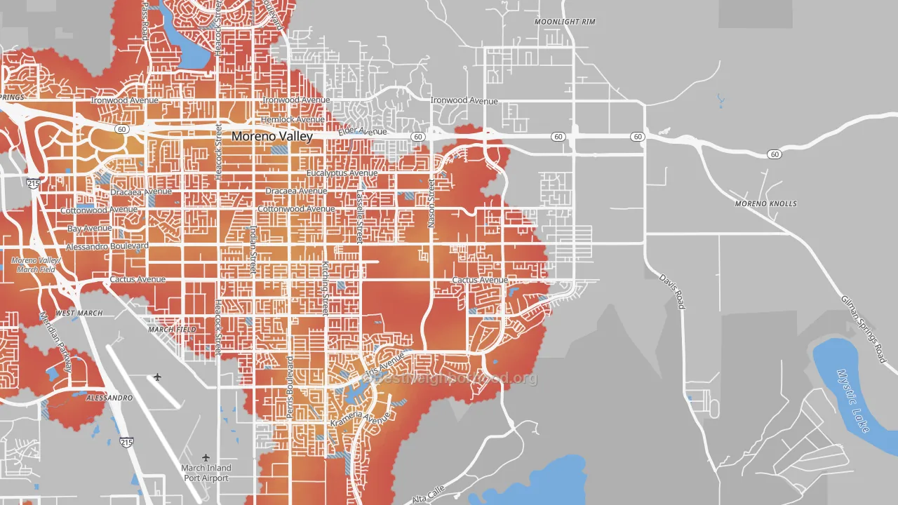 Transit Grade map of 92555, CA