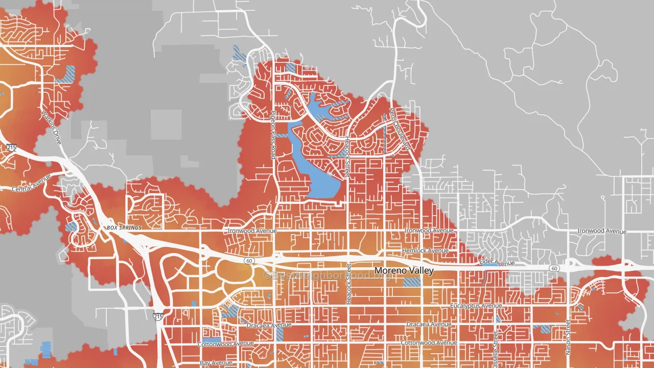 Transit Grade map of 92557, CA