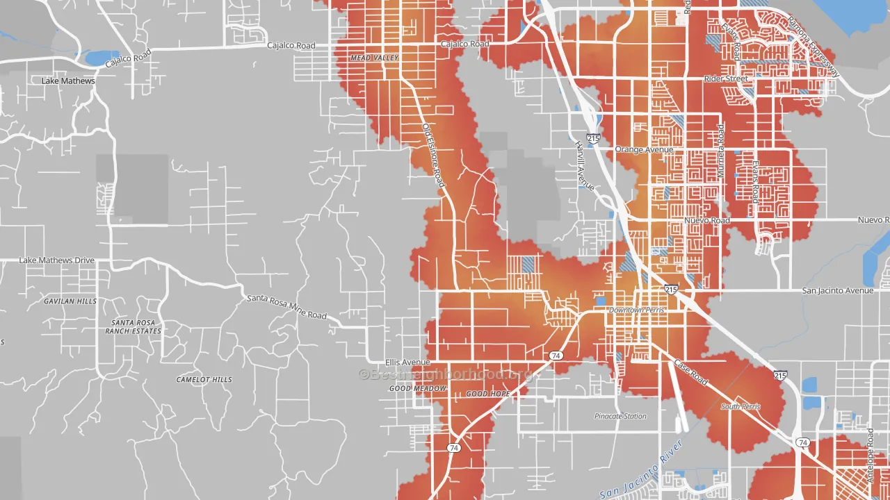 Transit Grade map of 92570, CA