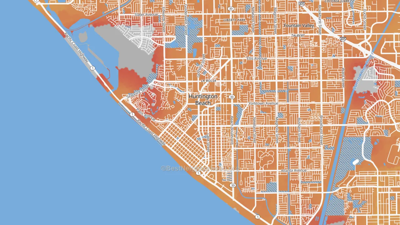 Transit Grade map of 92648, CA