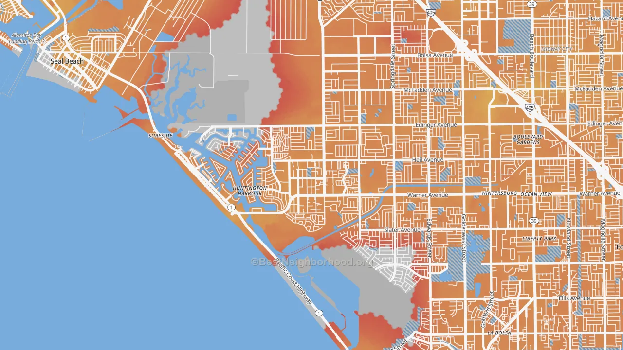 Transit Grade map of 92649, CA