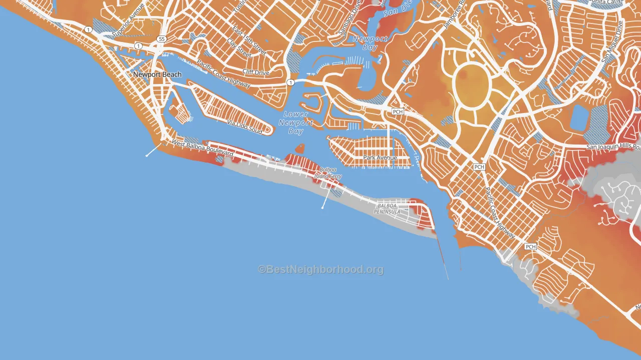 Transit Grade map of 92661, CA
