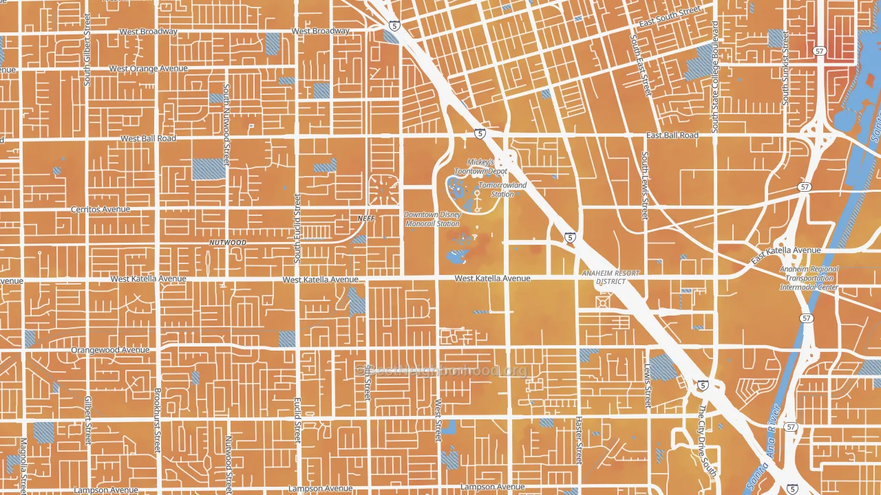 Transit Grade map of 92802, CA
