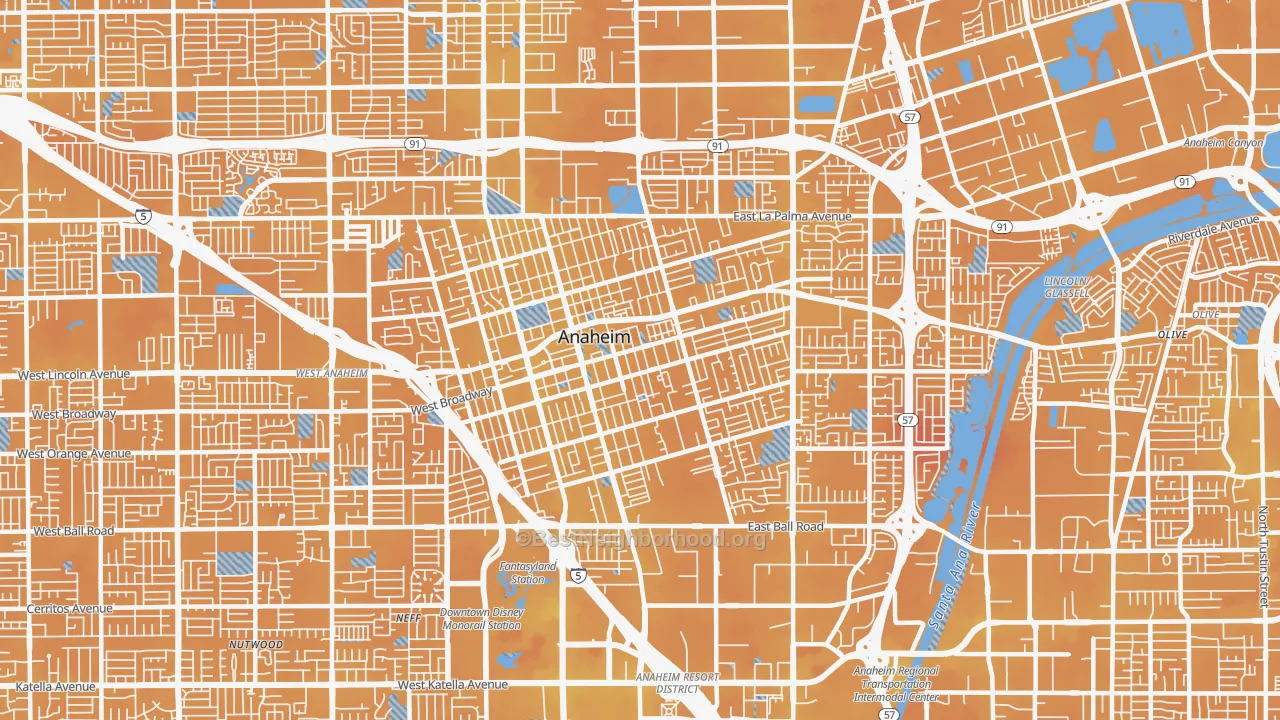 Transit Grade map of 92805, CA