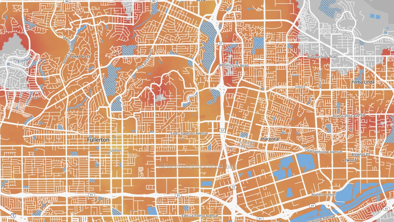 Transit Grade map of 92831, CA