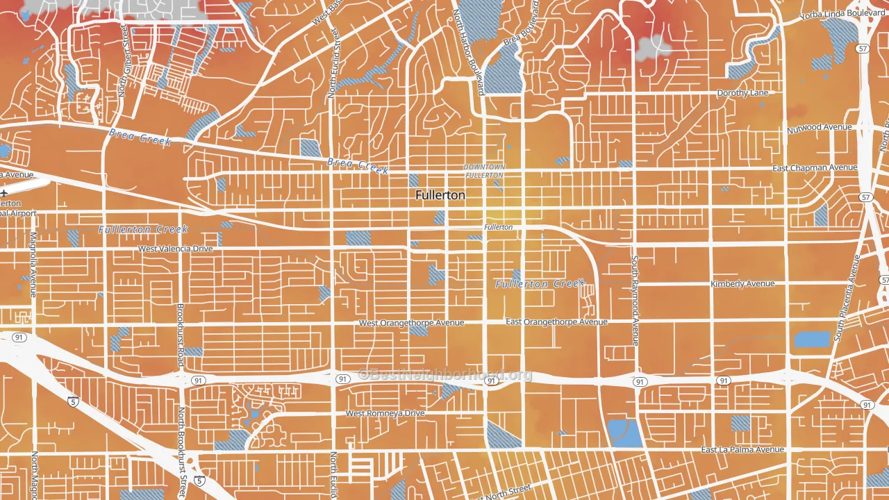 Transit Grade map of 92832, CA